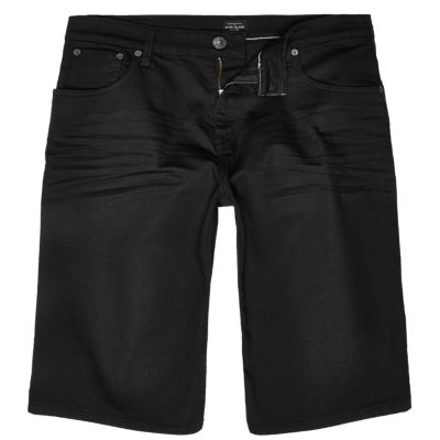Black wide fit denim shorts